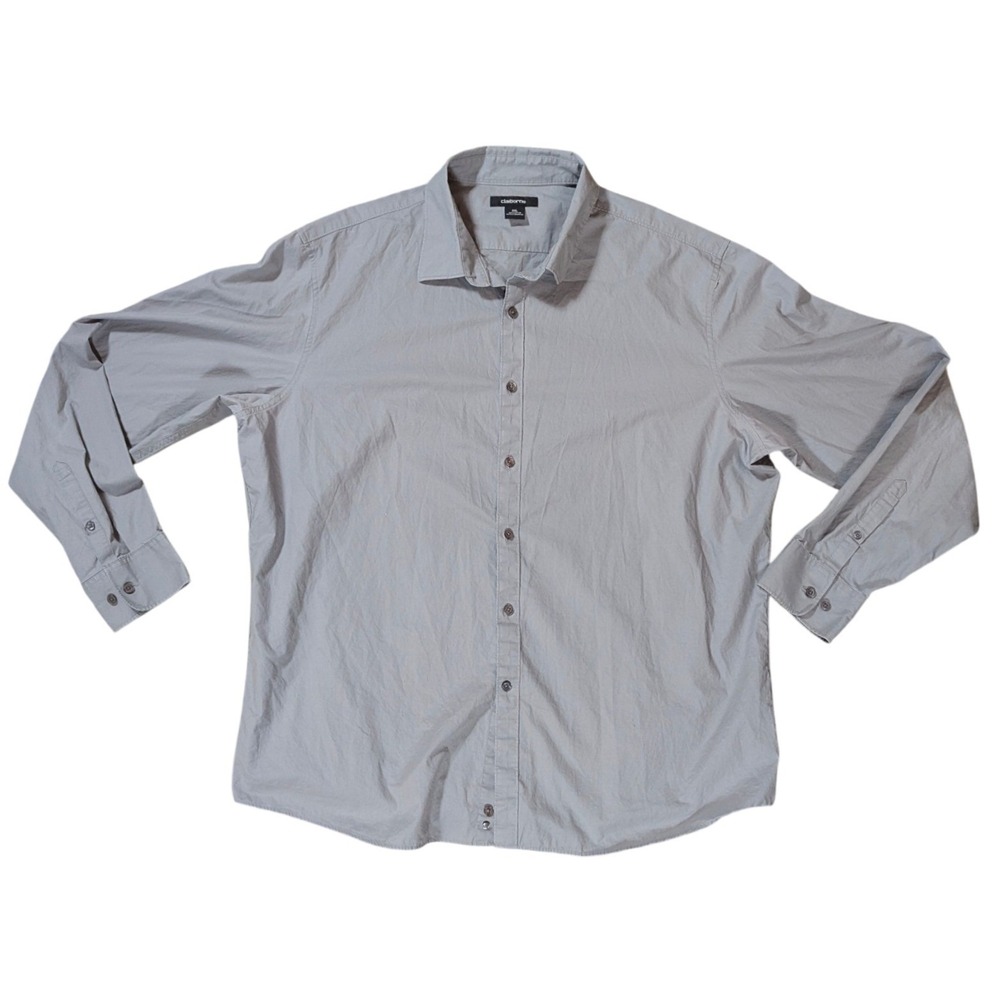 Claiborne Button Down Shirt Mens XXL Grey Cotton Long‎ Sleeve Casual Workwear